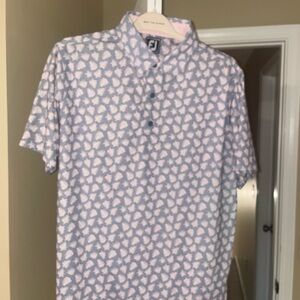 FootJoy White and Blue Patterned Polo Shirt